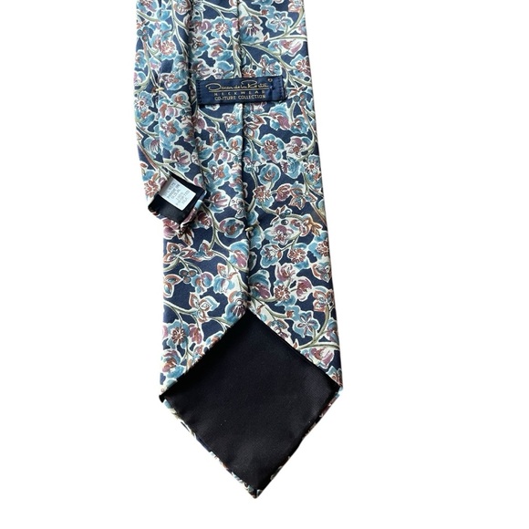 Men’s Silk Neckties Pair Blue Floral Oscar Dela Renta Green Stripe Bocara Preppy - Picture 4 of 7